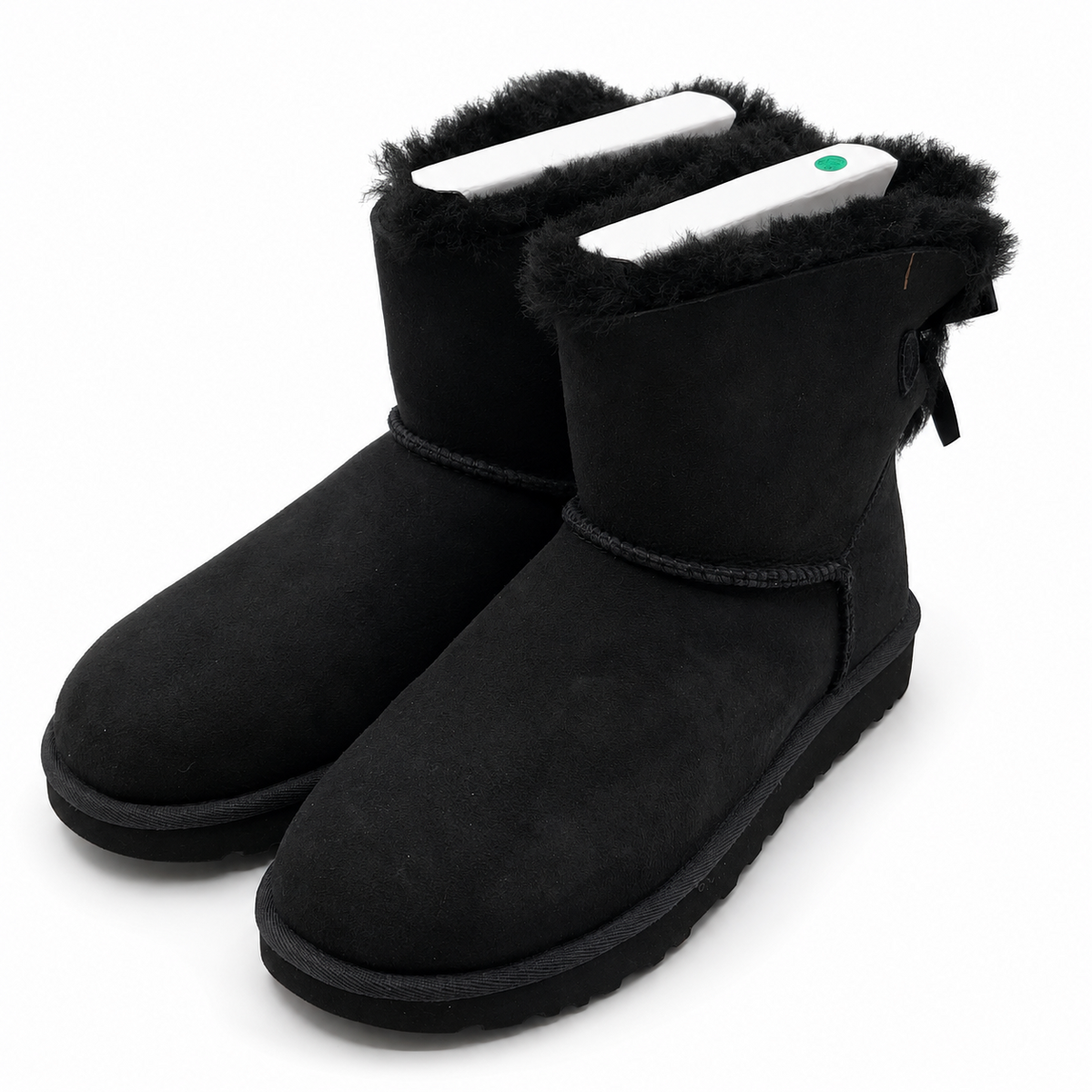UGG Mini Bailey Bow II Women's 8 Black Sheepskin Suede Ankle Boots 1016501-BLK