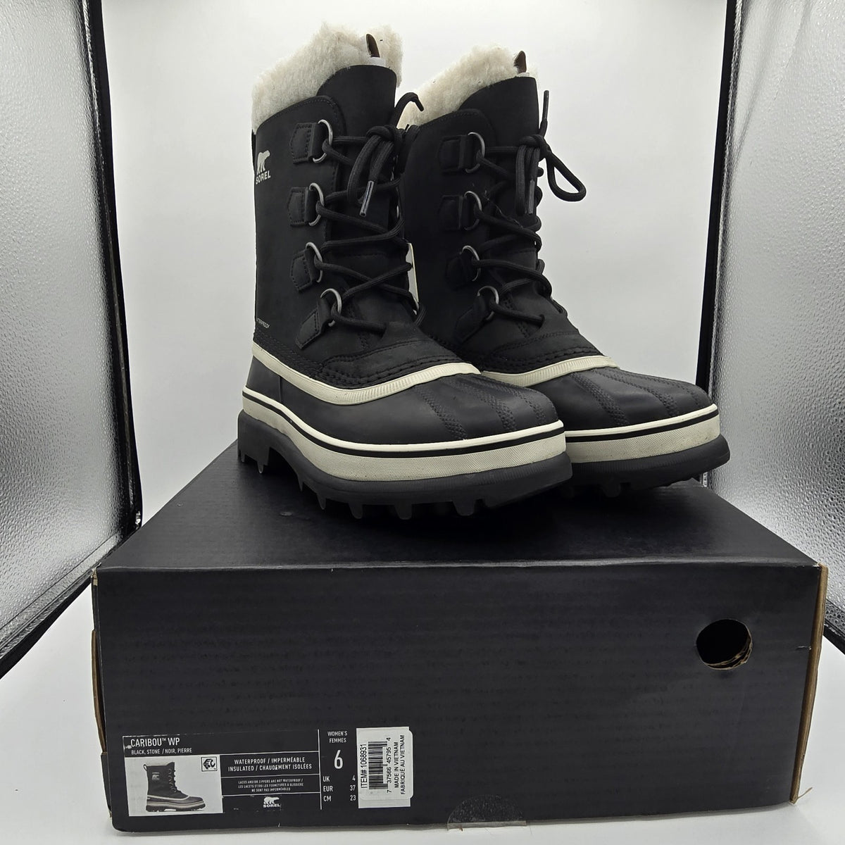 Sorel "CARIBOU" WP Women's Insulated Waterproof Snow Boot [Black/Stone] - NEW