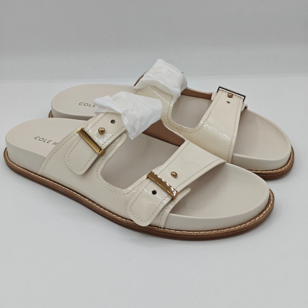 Cole Haan Marisol Women's Adjustable Double Band Patent Leather Sandals (Ivory)
