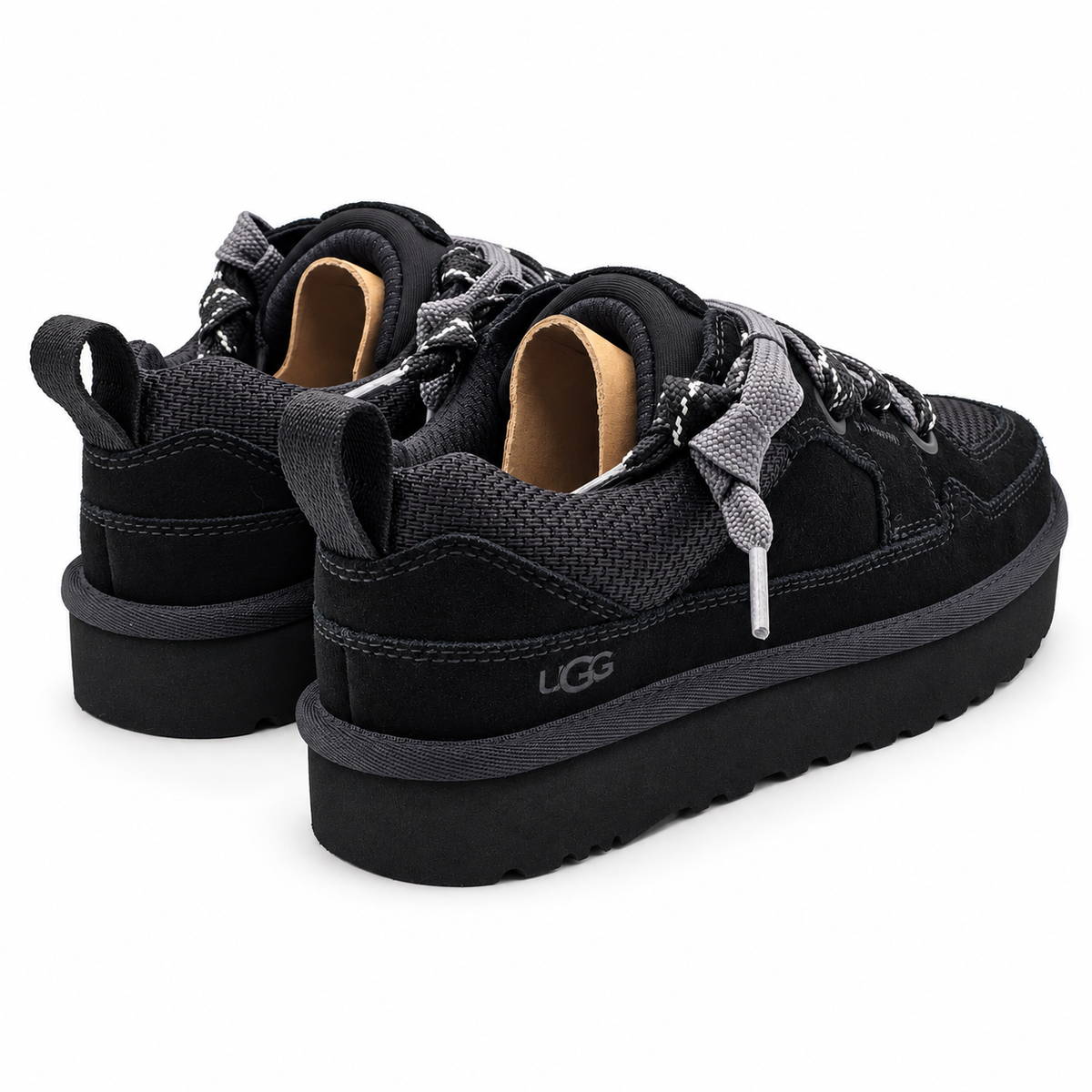 UGG Lo Lowmel Sneakers Womens 6 Black Suede Mesh Lace Up Low Top Shoes 1168890