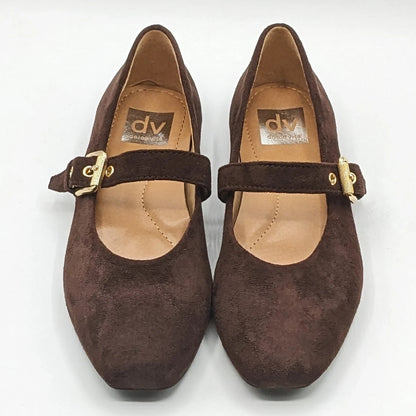 dv by Dolce Vita "Ballet Flat" Faux Suede Brass Buckle Foam Insole (Brown) NEW