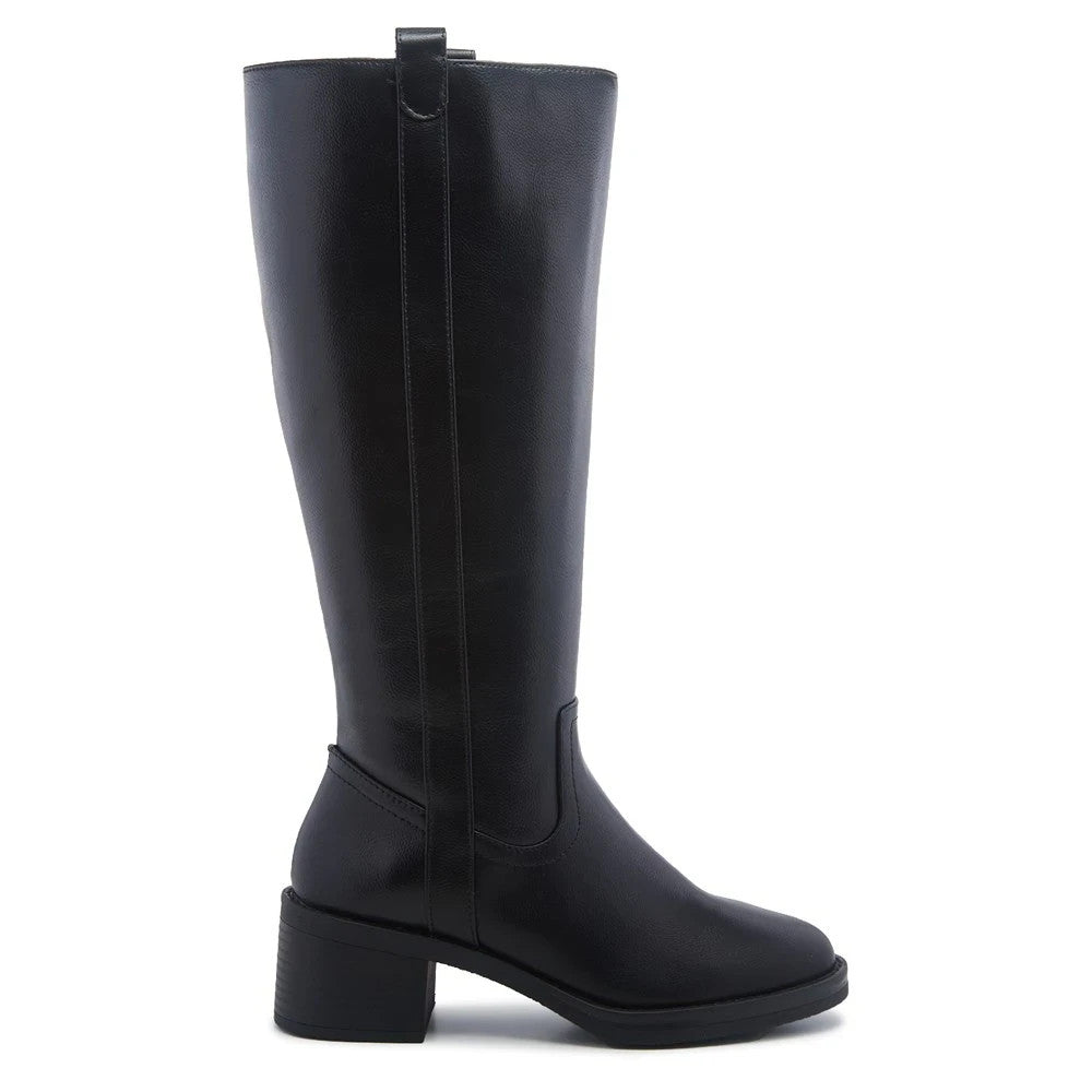 Kensie Women's Naya Knee High Boots Sand Faux Leather Side Zip Block Heel