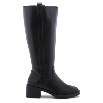 Kensie Women's Naya Knee High Boots Sand Faux Leather Side Zip Block Heel