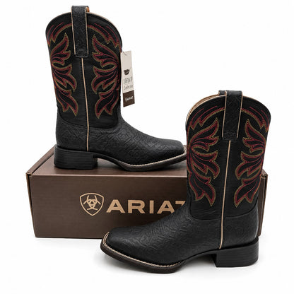 Ariat Buckley Western Cowboy Boots Black Emboss Women's 7.5 B Square Toe 1005088