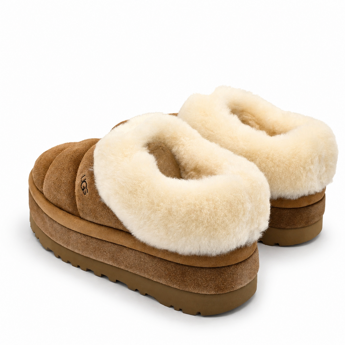 UGG Tazzlita Women's 10 Chestnut Suede Platform Slippers Sheepskin 1146390-CHE
