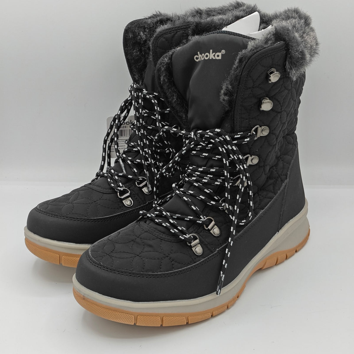 Chooka Women's Belltown Black  Mid Faux Fur Insulated Winter Snow Boots