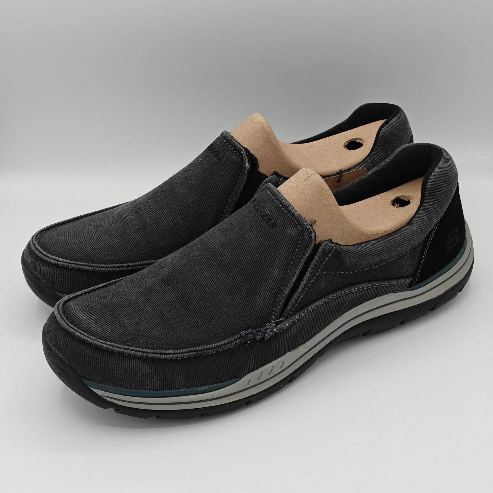 Skechers Expected Avillo Shoes Men's Slip-On Casual Vintage Washed Black Size 14