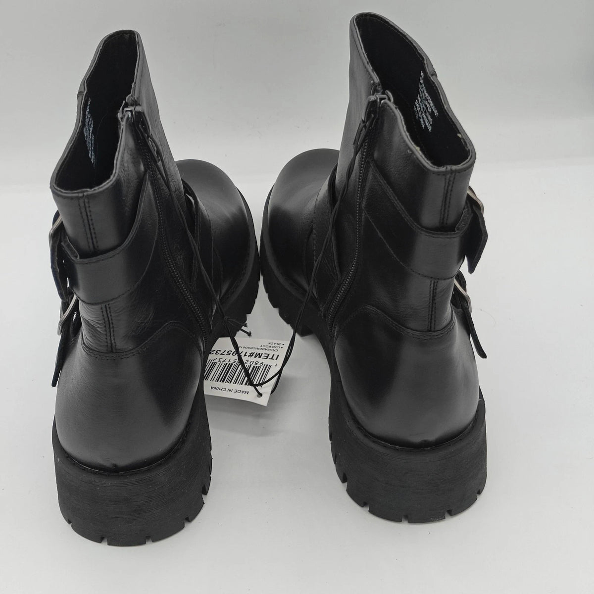 Steve Madden Crusader Leather Combat Boots Women's 7 Black Goth Biker Lug Sole