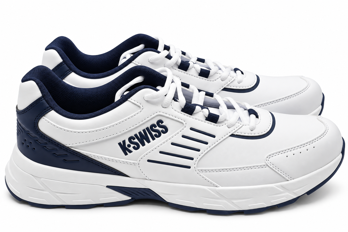 K-Swiss Faro IV Mens 10.5 White Navy Retro Lace Up Low Top Casual Sneaker Shoes