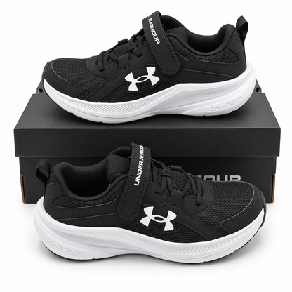 Under Armour Assert 11 AC Boys 2Y Black White Mesh Running Shoes Hook Loop Strap