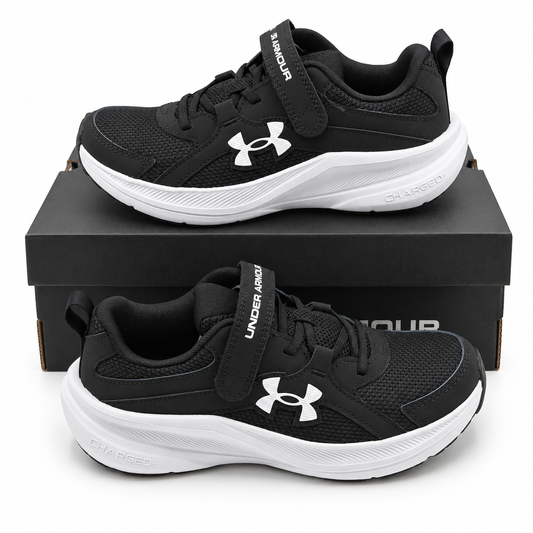 Under Armour Assert 11 AC Boys 2Y Black White Mesh Running Shoes Hook Loop Strap