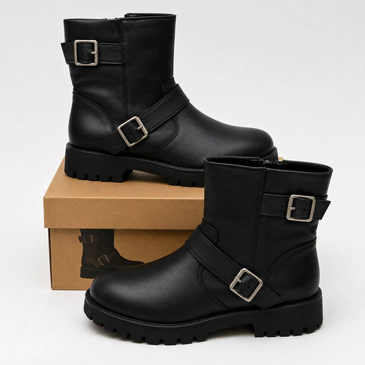 Steve Madden Crusader Leather Combat Boots Women's 9 Black Goth Biker Lug Sole