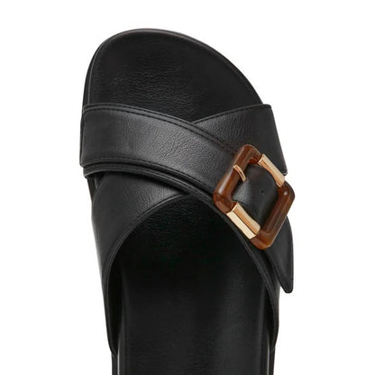 DV by Dolce Vita Usha Womens Black Buckle Slide Sandals Open Toe Shoes Pick Size