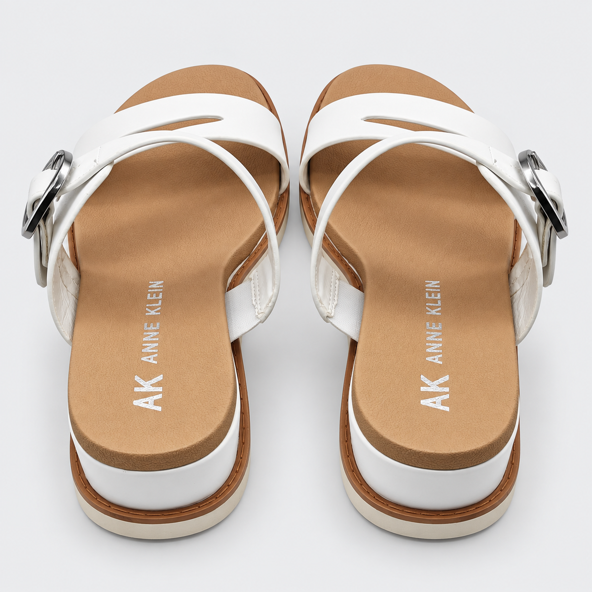 Anne Klein Lalasa Womens White Buckle Slide Sandals iFlex Low Wedge Pick Size