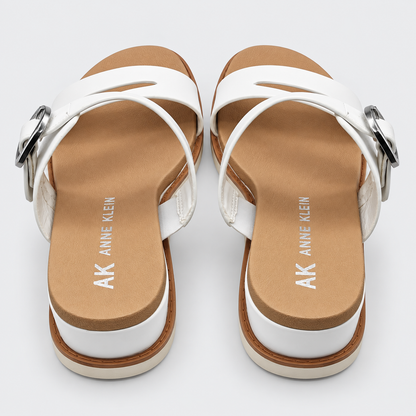 Anne Klein Lalasa Womens White Buckle Slide Sandals iFlex Low Wedge Pick Size