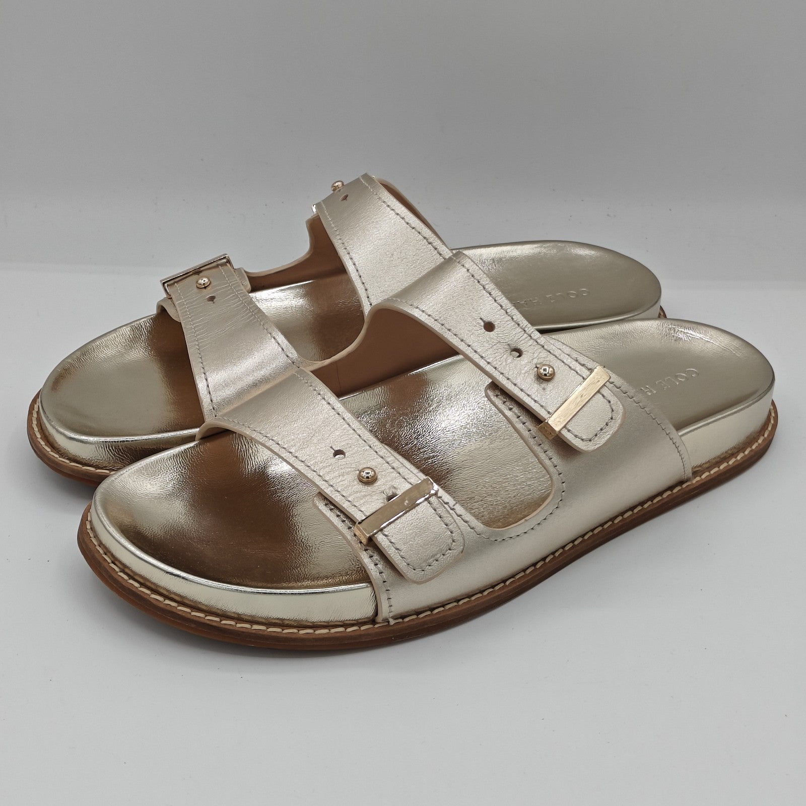 Cole Haan "Marisol" Women's Leather Adjustable Double Banded Sandals - Soft Gold