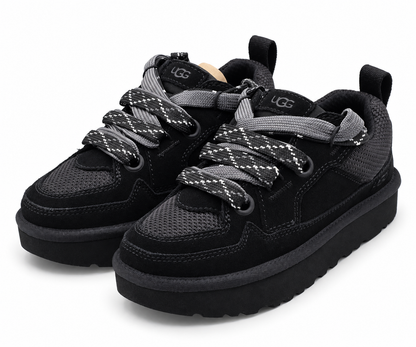 UGG Lo Lowmel Sneakers Womens 6 Black Suede Mesh Lace Up Low Top Shoes 1168890