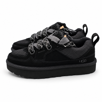 UGG Lo Lowmel Sneakers Womens 6 Black Suede Mesh Lace Up Low Top Shoes 1168890