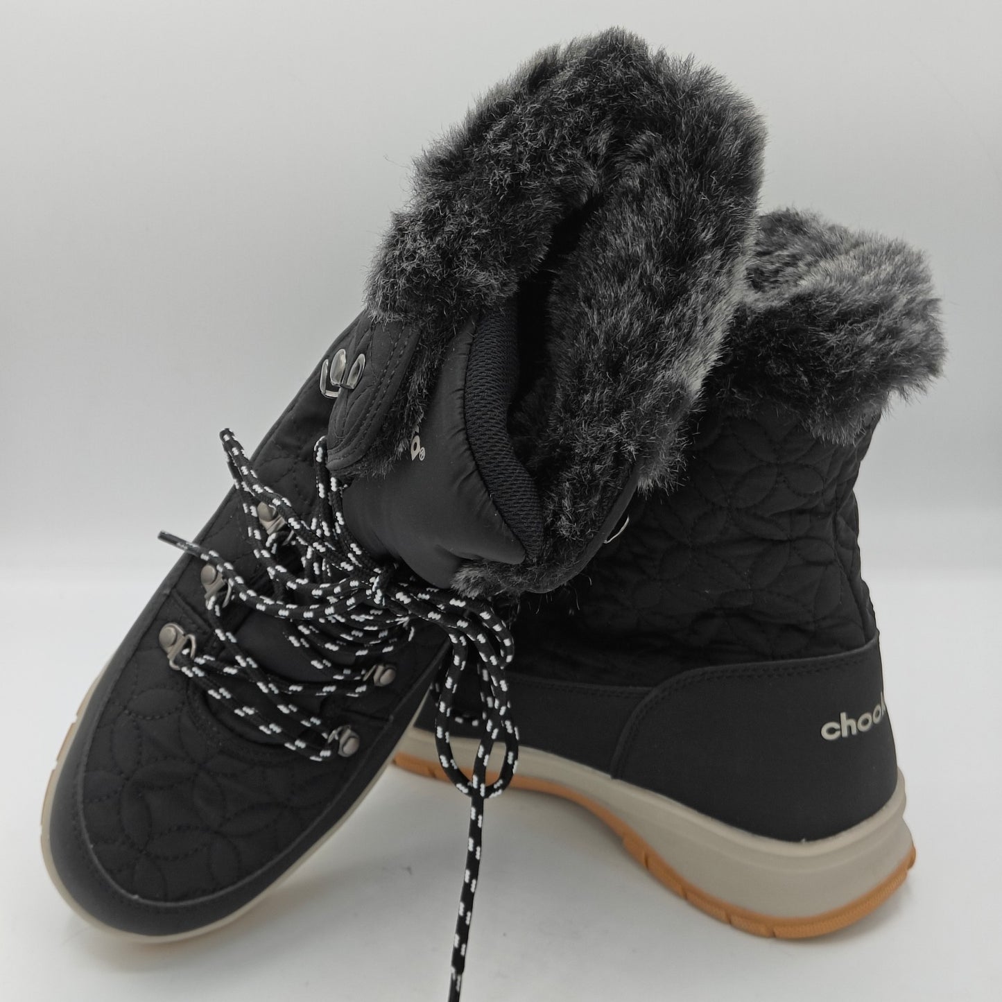 Chooka Women's Belltown Black  Mid Faux Fur Insulated Winter Snow Boots