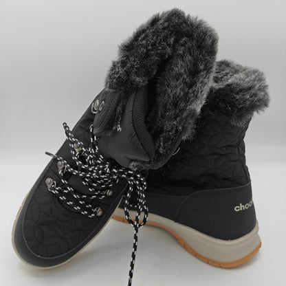 Chooka Women's Belltown Black  Mid Faux Fur Insulated Winter Snow Boots