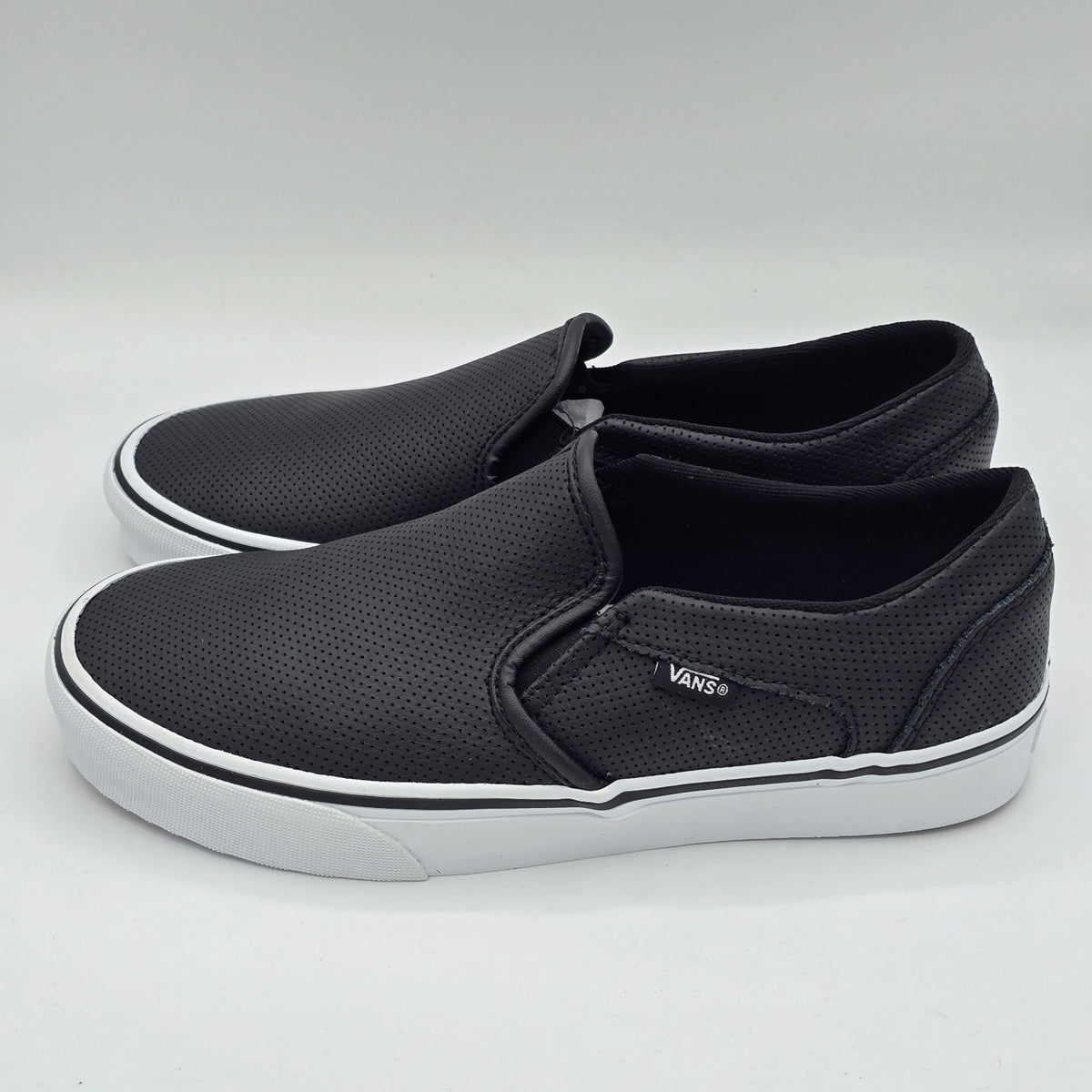 Vans Asher Slip On Shoes Black Perforated Leather VN000VOSDJ6 Women's 9