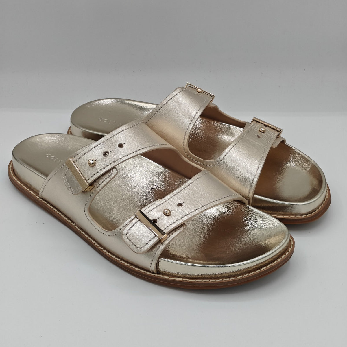 Cole Haan "Marisol" Women's Leather Adjustable Double Banded Sandals - Soft Gold