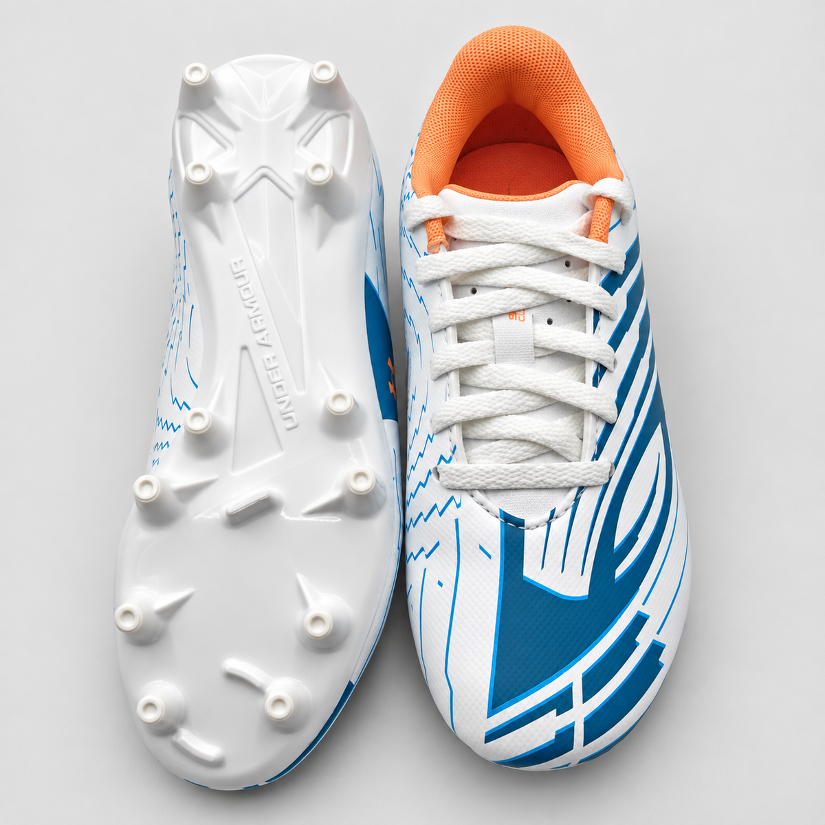 Under Armour Shadow Club 4 FG Jr Boys 1.5Y White Blue Soccer Cleats Firm Ground