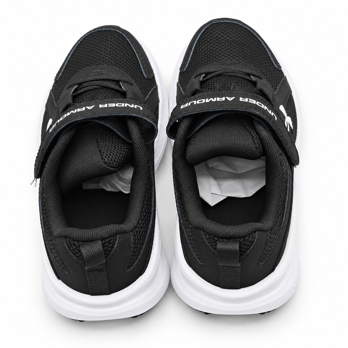 Under Armour Assert 11 AC Boys 2Y Black White Mesh Running Shoes Hook Loop Strap