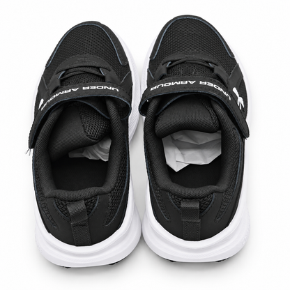 Under Armour Assert 11 AC Boys 2Y Black White Mesh Running Shoes Hook Loop Strap