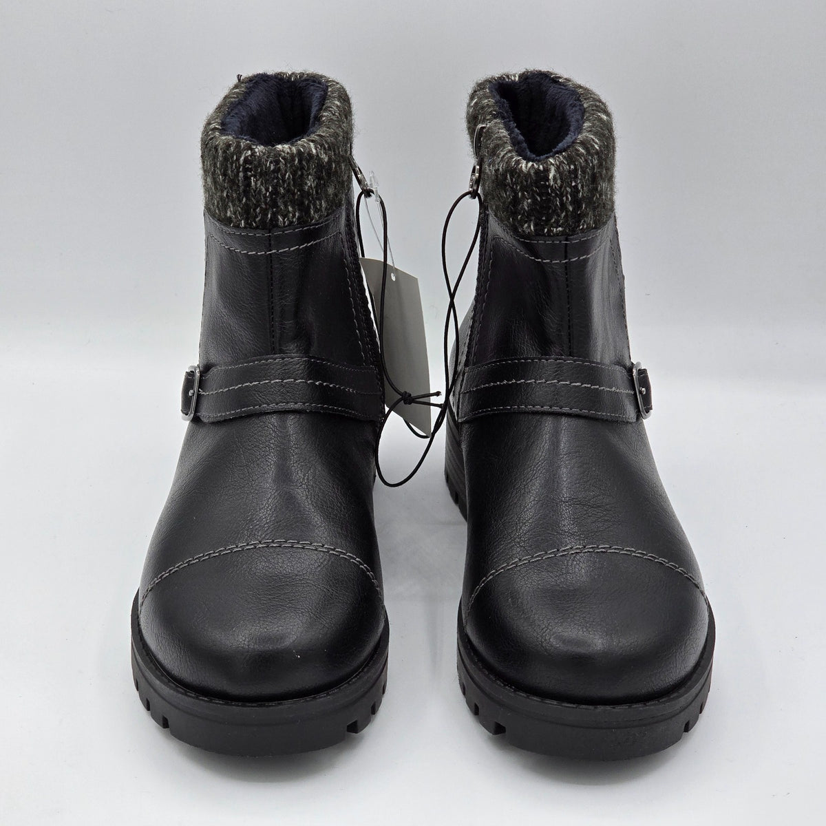 JSport Womens Violet Black Boots with Knit Cuff and Memory Foam Comfort