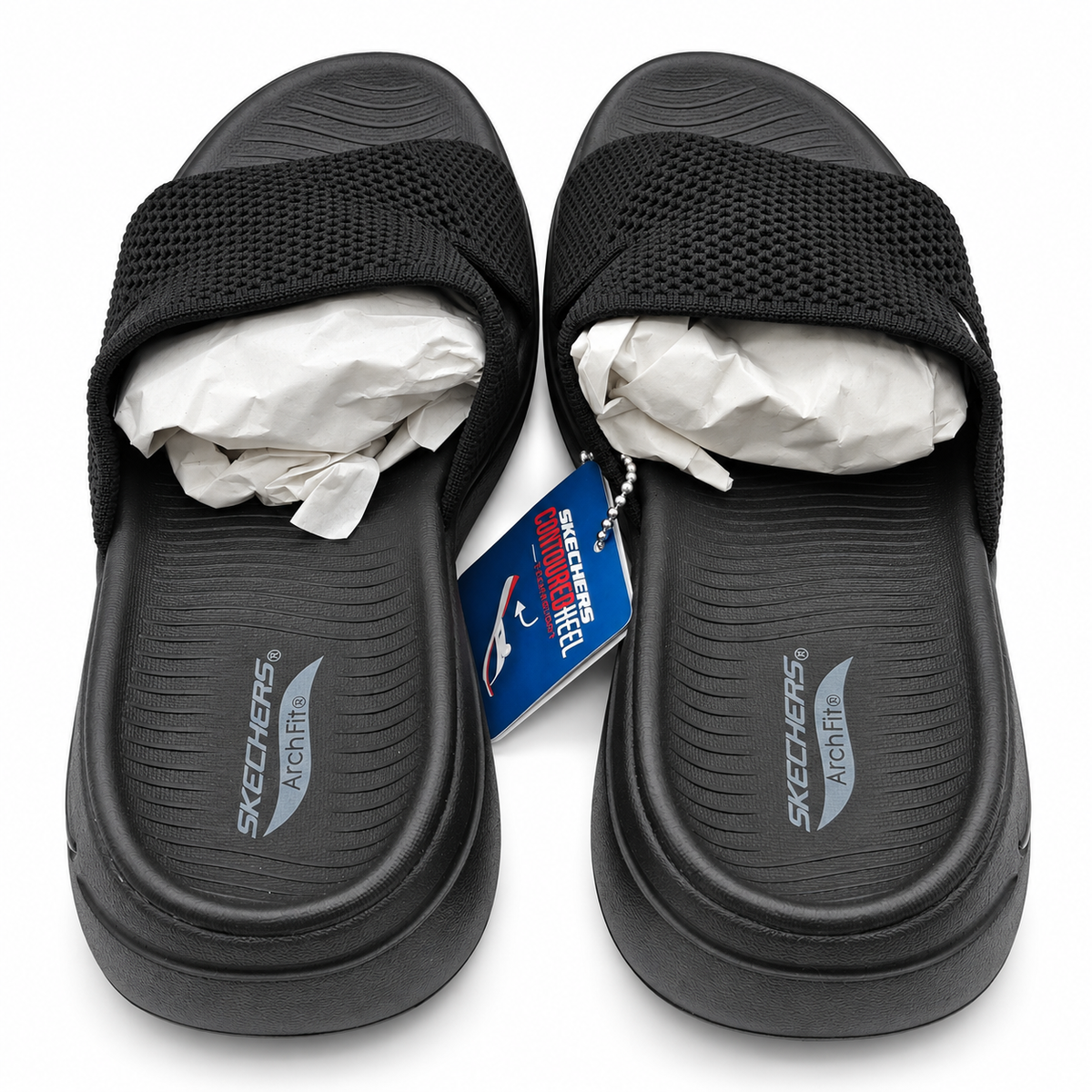 Skechers GO WALK Arch Fit Worthy Womens 7 Black Slide Sandals ULTRA GO 140224