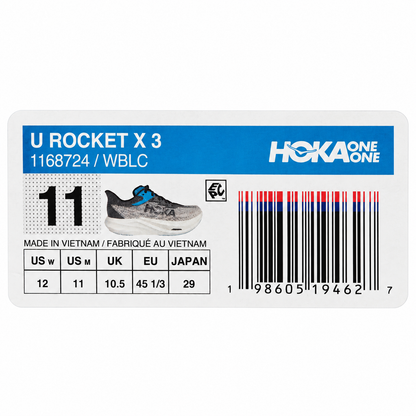HOKA Rocket X 3 Men's 11 D White Black PEBA Carbon Plate Marathon Racing Shoes