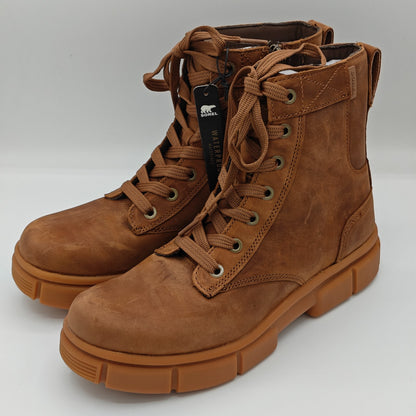 SOREL Explorer STRT Waterproof Lace Boots Leather Side Zip Velvet Tan Gum 2 9, 8