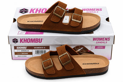 Khombu Ashville Women's Brown Suede Double Buckle Slide Sandals Pick Size
