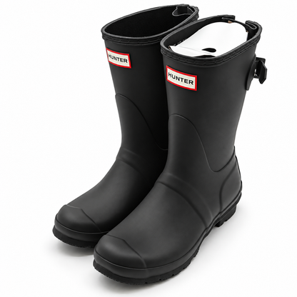 Hunter Original Back Adjustable Short Rain Boots Womens 7 Black Waterproof Matte