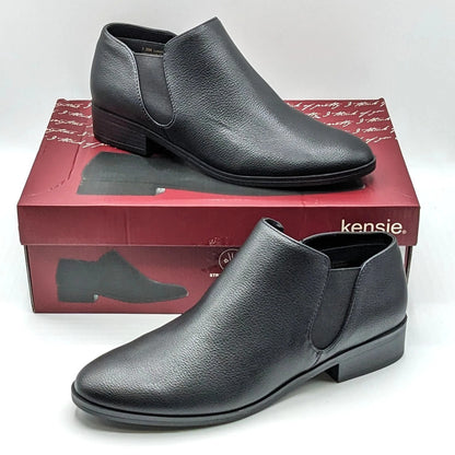 Kensie "Sammy" Faux Pebbled Leather w/ Block Heel & Side Zip Closure (Black) NEW