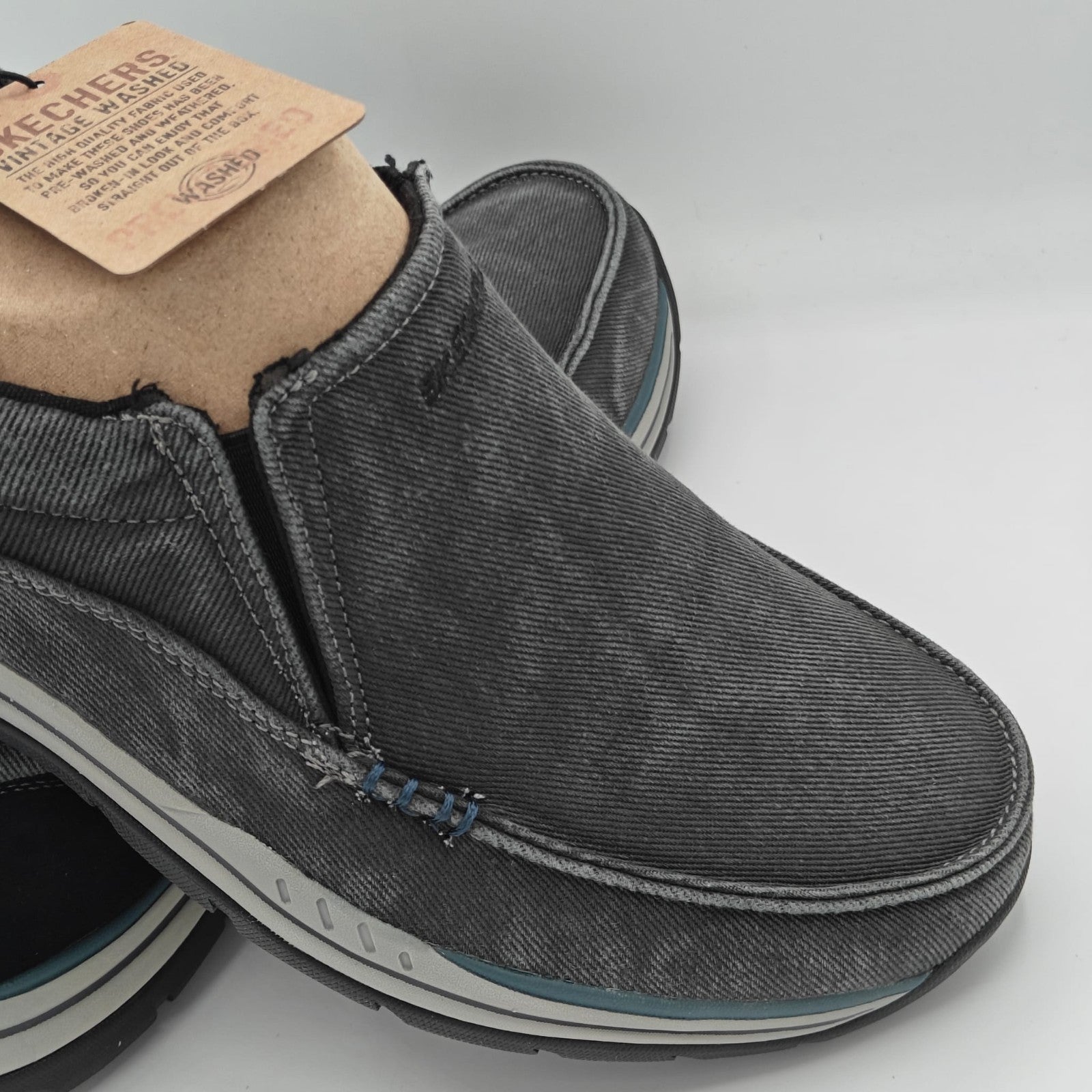 Skechers Expected Avillo Shoes Men's Slip-On Casual Vintage Washed Black Size 14