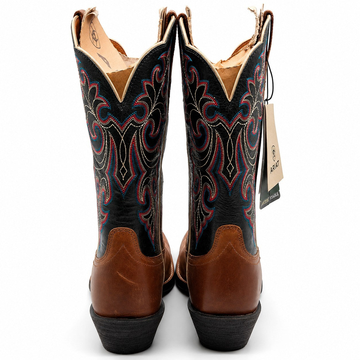 Ariat(R) Round Up Square Toe Western Cowboy Boots Brown Blue Women's 11 B 10040446