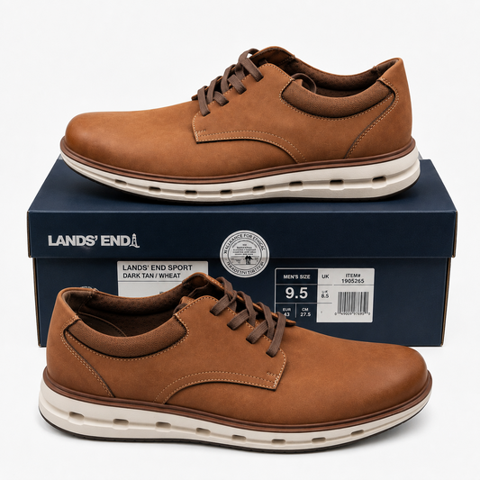Lands' End Sport Oxford Comfort Casual Dress Shoes Tan Lace Up Men's Pick Size