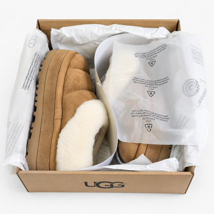 UGG Tazzlita Women's 10 Chestnut Suede Platform Slippers Sheepskin 1146390-CHE