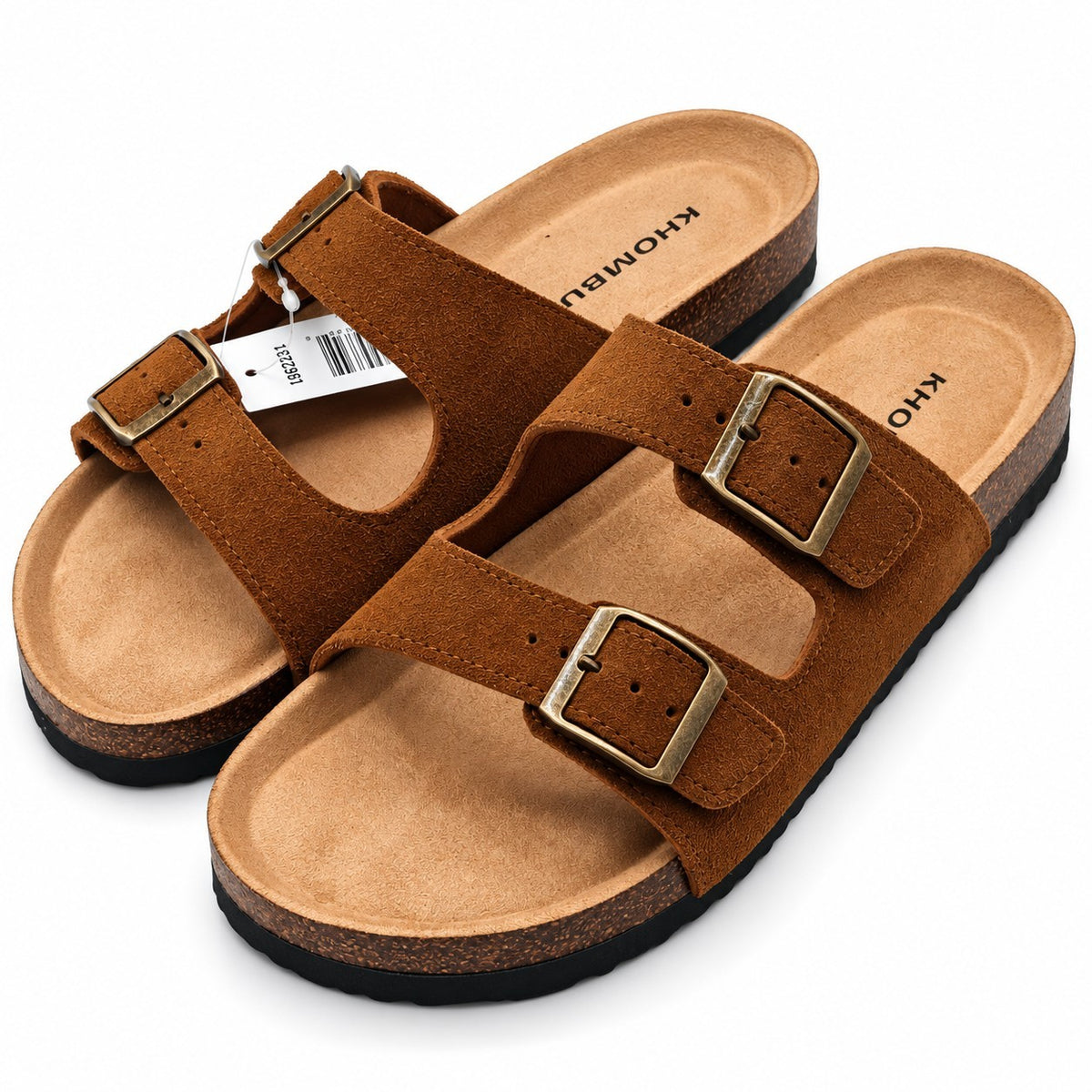 Khombu Ashville Women's Brown Suede Double Buckle Slide Sandals Pick Size