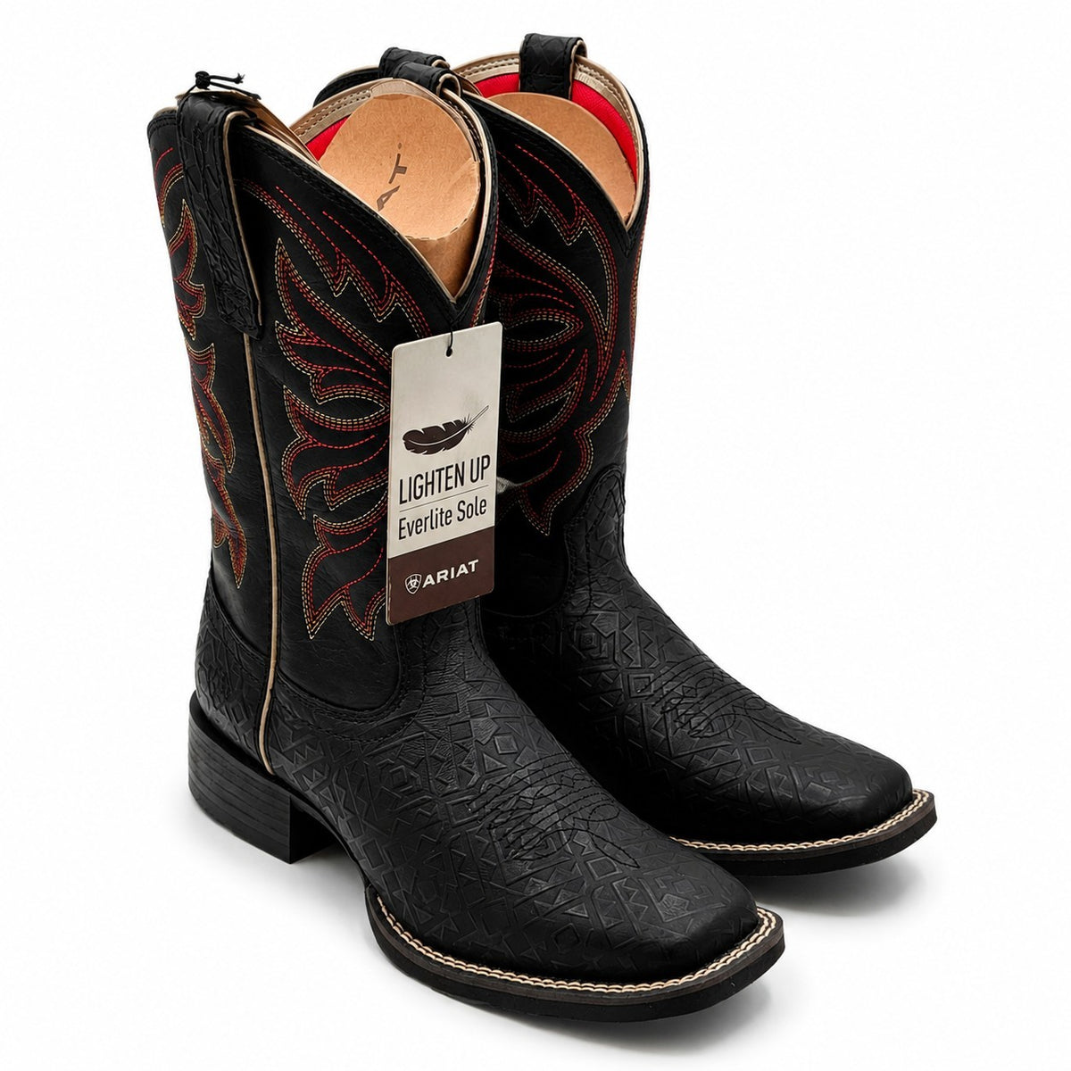 Ariat Buckley Western Cowboy Boots Black Emboss Women's 7.5 B Square Toe 1005088