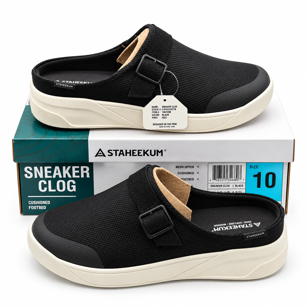 Staheekum Sneaker Clog Womens Black Mesh Buckle Slip On Comfort Mules Pick Size