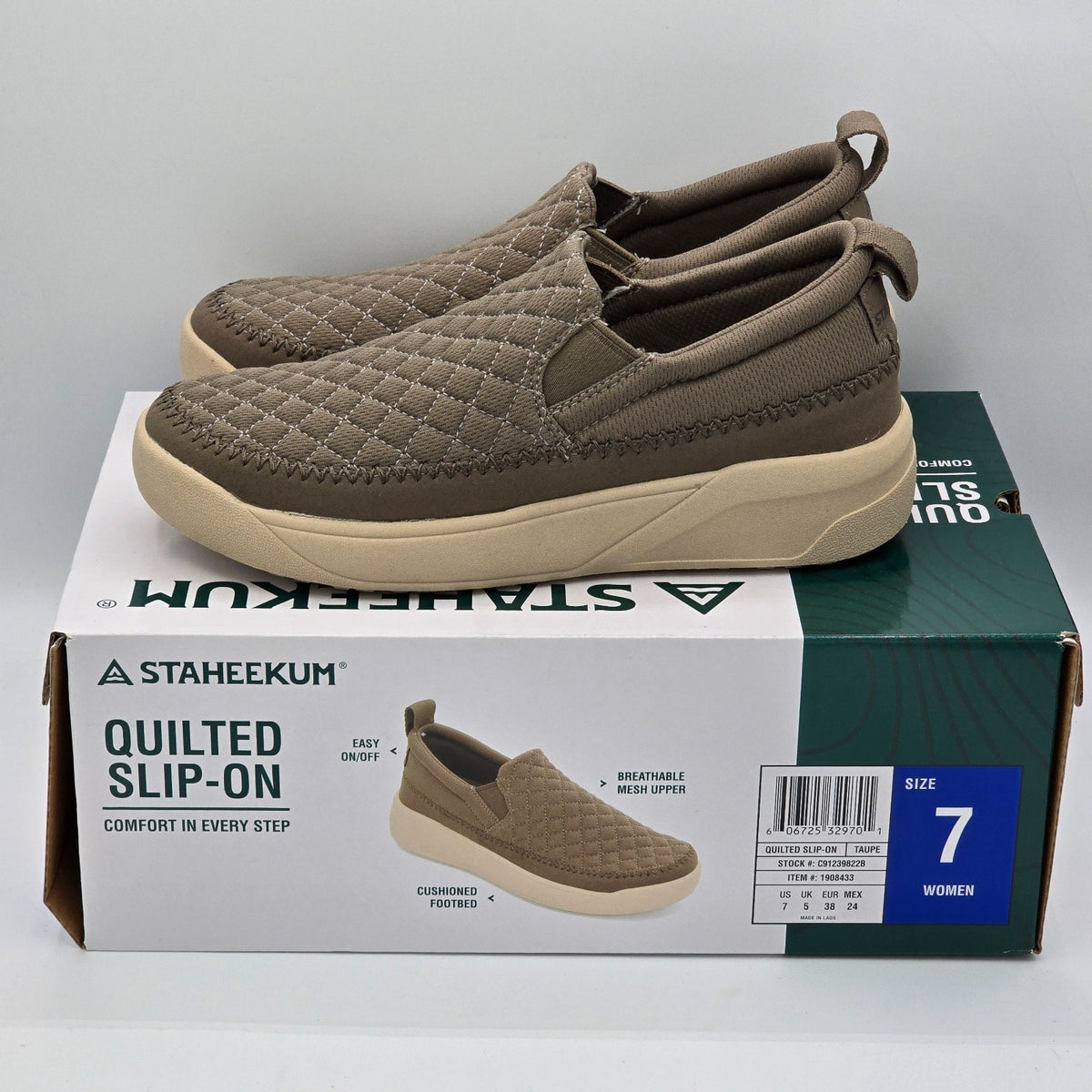 Staheekum Women's Quilted Slip-On Shoes Taupe Comfortable Casual Pick Size