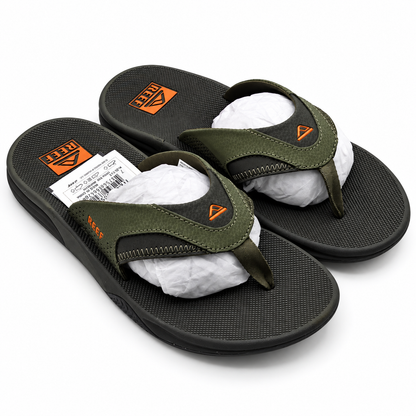 REEF Cushion Fanning Flip Flops Men 11 Olive Arch Support Bottle Opener CJ8928