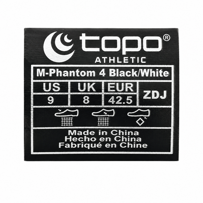 Topo Athletic Phantom 4 Men's Size 9 Black White Cushioned Running Shoes