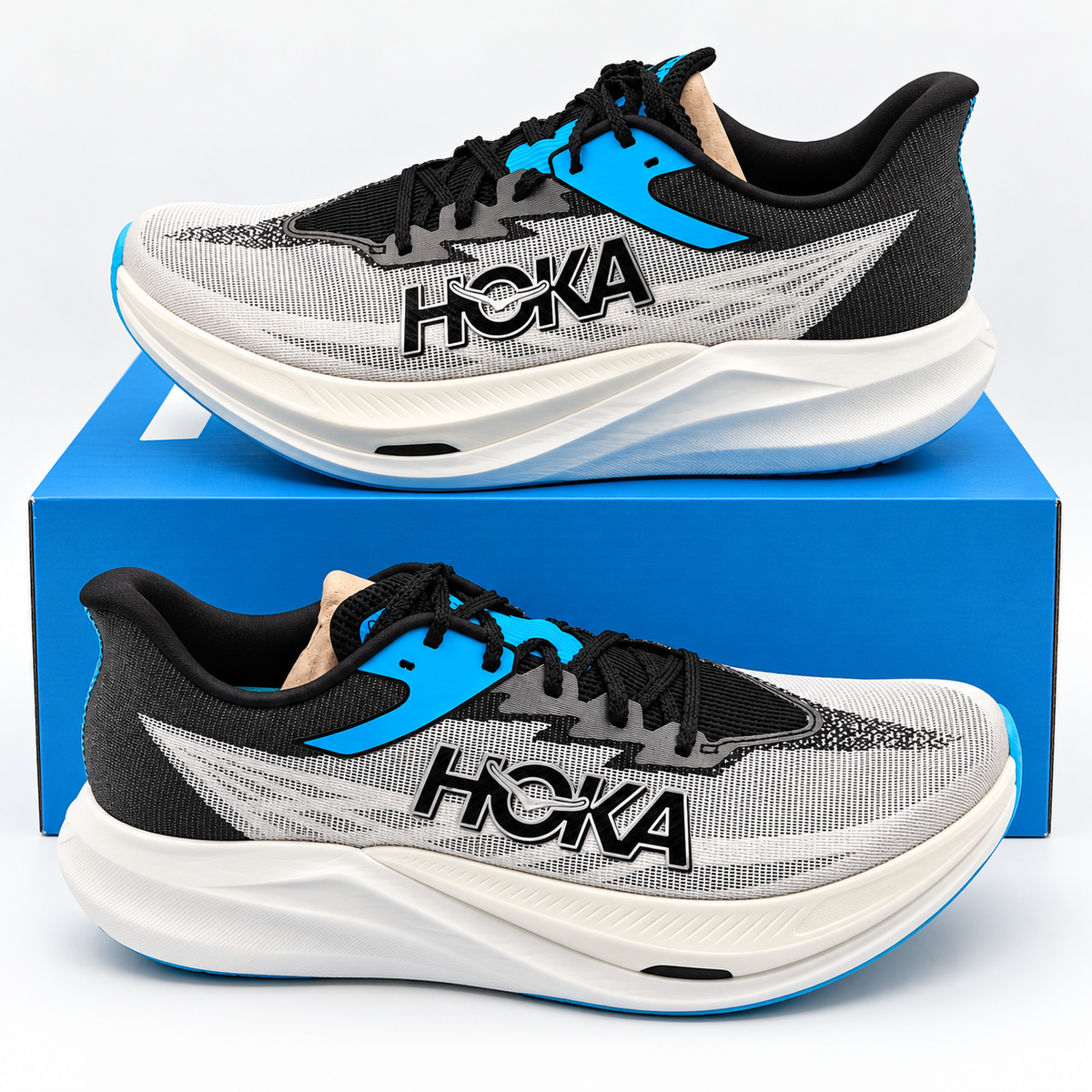 HOKA Rocket X 3 Men's 11 D White Black PEBA Carbon Plate Marathon Racing Shoes