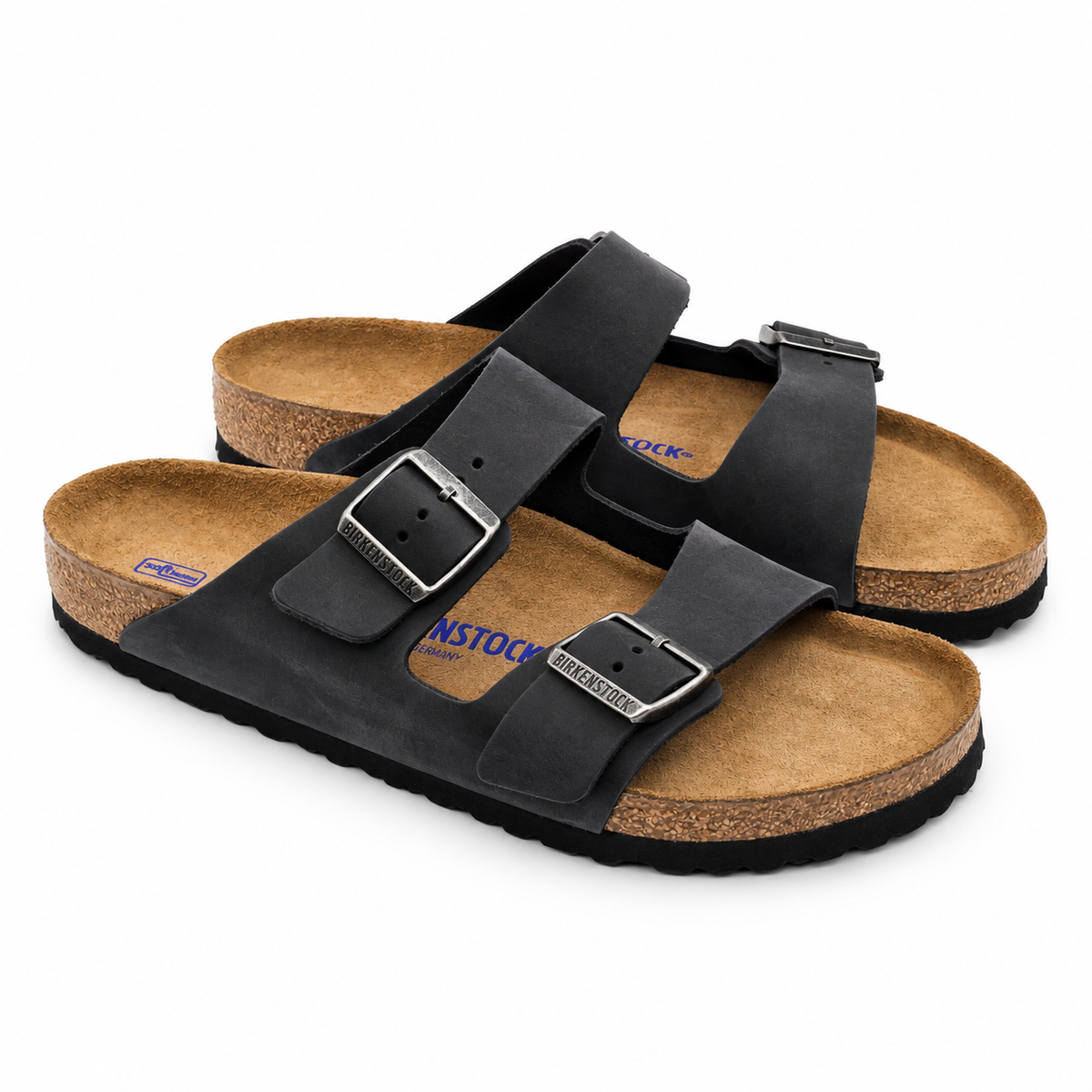 Birkenstock Arizona Soft Footbed Mens 9 EU 42 Black Oiled Leather Slide Sandals