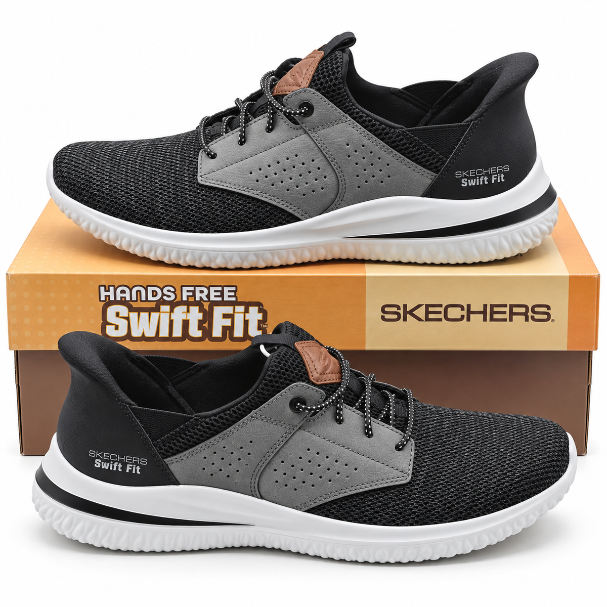 Skechers Delson 3.0 Swift Fit Mens Black Gray Hands Free Slip On Shoes Pick Size
