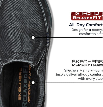 Skechers Expected Avillo Shoes Men's Slip-On Casual Vintage Washed Black Size 14